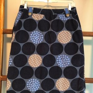 Boden corduroy skirt, (10 Long), blue with polka dots